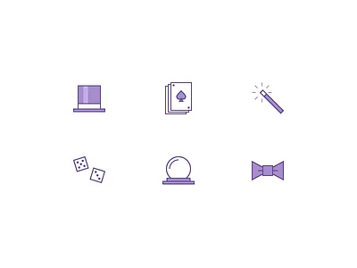 Magic Icon Set ball bow tie cards dice hat icons magic orb spade wand