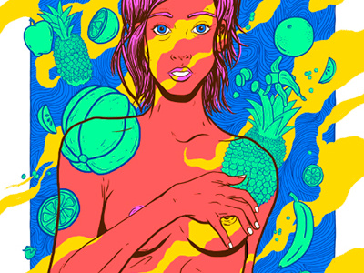 Fruit Salad chris fruit girl illustration pattern somekidchris tropical wallpaper wojcicki