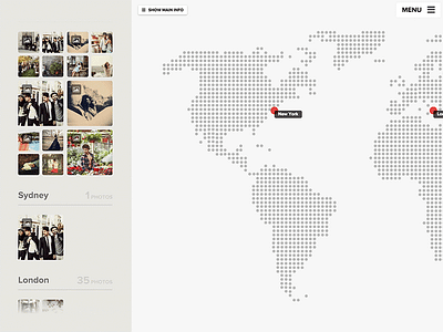 Photo locations on a map animation blog fullscreen photography horizontal scrolling infinite scroll map photography portfolio sliding panels world world map