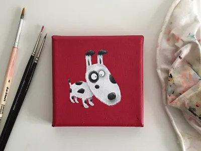 WIP mini dog acrylic canvas childrens illustration dog wip