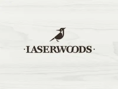 Laserwoods animal beak bird black custom type identity laser lettering logo type wood woodpecker