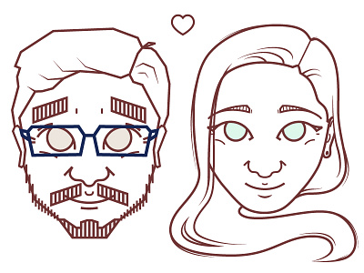 Boy + Girl beard drawing face heads headshot illustration line art wedding