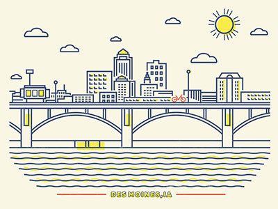 Des Moines, IA artcrank bicycle des moines iowa line line art offset poster print screen print
