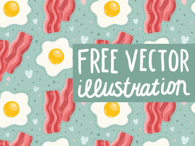 Free Stock Vector Cute Breakfast Food Pattern With Egg And Bacon art background cartoon doodle drawing free funny illustration pattern seamless vector wallpaper