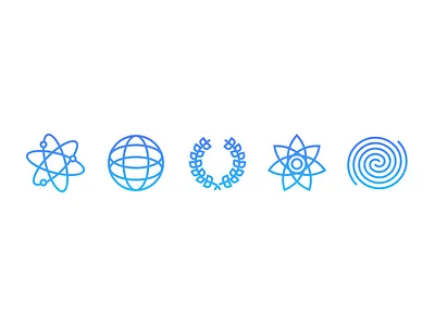 Icons atom blue flower globe icons pilot spirals wreath