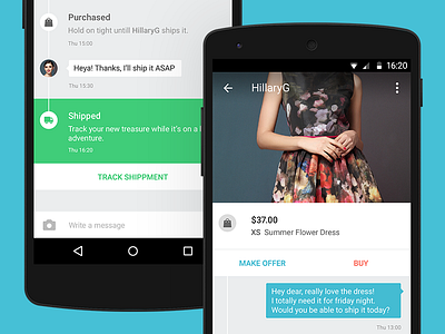 Messaging rework android dress fashion girls lollipop messaging shopping social timeline ui ux vinted
