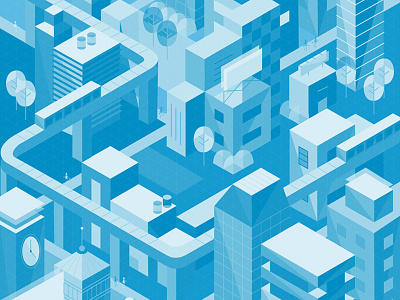 Blue City architecture blocks building city cityscape illustration isometric landscape store town train