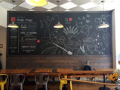 Mei Mei mural chalk chalkboard farm food illustration lettering local mural restaurant sign painting