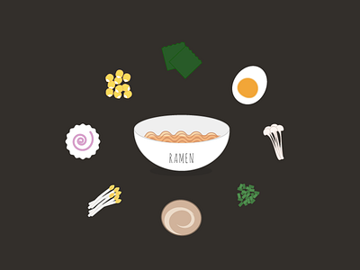 Noodle Series: Ramen bowl chashu corn egg enoki food illustration naruto nori ramen vector