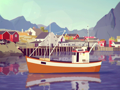 Lofoten after effects animation fishing boat gif house lake landscape lofoten mountains nordland norway