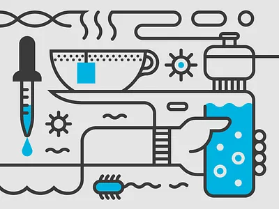 Think outside the bottle.. bacteria blue drink iconography illustration lab line simple testing water