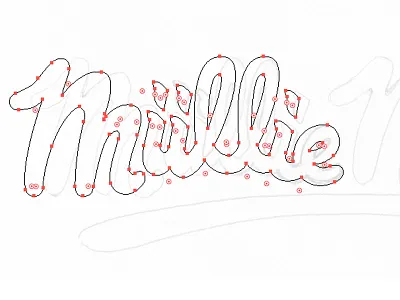 Miillie Legotype WIP lettering logotype outline production