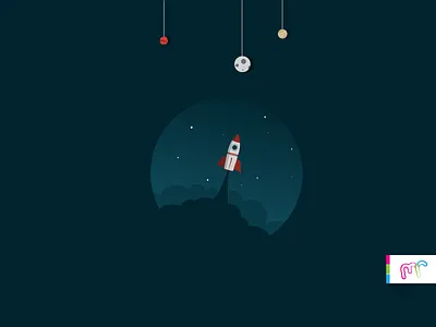 Fly Me To The Moon illustration moon rocket space