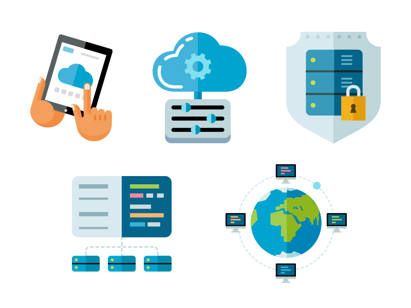 Icon pack cloud configuration fireart fireart studio hands icons security server world