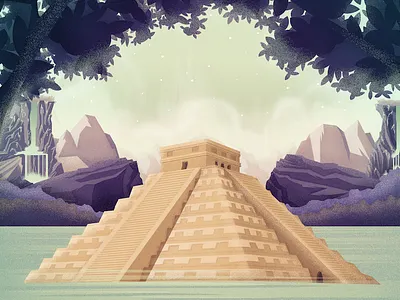 Chichen Itzá architecture digital fantasy illustration jungle landscape texture