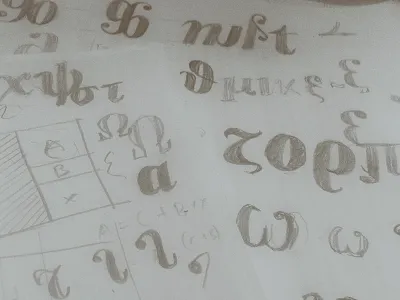 "Like something out of Poster Bodoni" bodoni doodle drawings greek alphabet letter lettering sketch type design typography