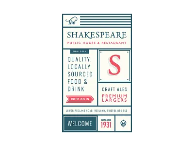 The Shakespeare custom type label lettering pub public house restaurant