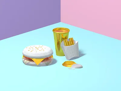 Burger Menu 3d burger c4d coke food fries gold marble shadow texture