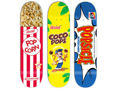 'Get More Pop' Series for Akcent Skateboards art direction graphic design skateboarding typography