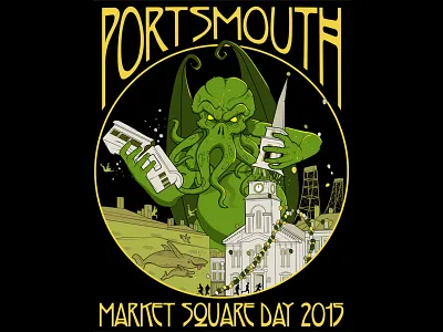 Portsmouth Vs Cthulhu 2015 cthulhu graphic illustration humour market square day nh portsmouth vector art