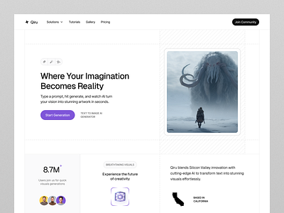 Qiru - Website ai ai image generator image image generator landing page ui uidesign uiux ux website website design