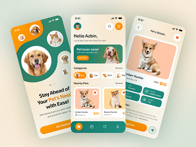 PetCare - Pet Adoption App Design adopt animal app arobix azbin care colorful design pet pet adopt pet care pet health pet home pet lover pet store pet tracking ui user interface ux web