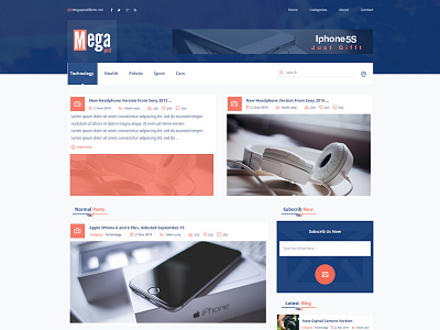 Mega Post blog blue design orange ui ux web whit