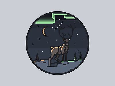 Northern Lights badge night northern lights reindeer sky star starry