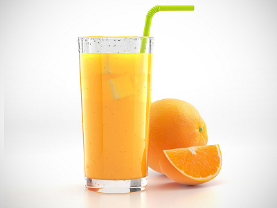 Glass of orange juice 3d glass ice juice orange render yellow