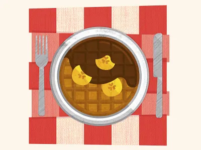 Wafflin' with Textures banana breakfast checkered flat fork icon illustration knife syrup table cloth texture waffle