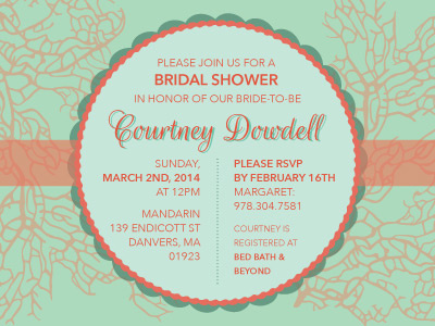 Bridal Shower Invite beach bridal shower coral graphic design mint ocean print design seaweed wedding