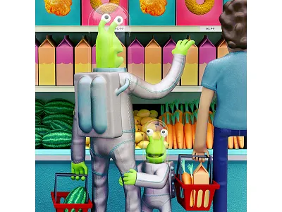 Long distance commutes to the grocery store 3d cg character illustration maya render vray zbrush