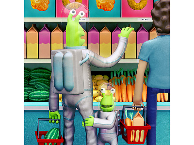 Long distance commutes to the grocery store 3d cg character illustration maya render vray zbrush