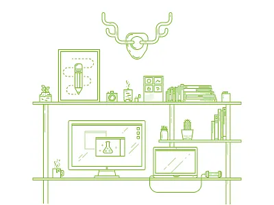 Workspace desk illustration line office studio workspace