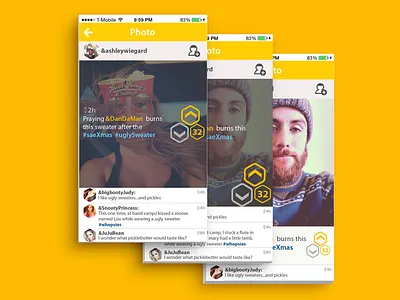 Buhz | View Comments buhz comments design layout mobile ui ui design view yellow yellow ui