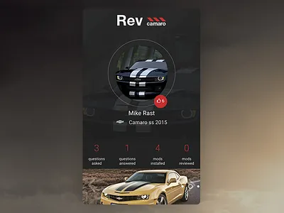 Rev Camaro web app camaro car design flat minimal network profile social ui user ux