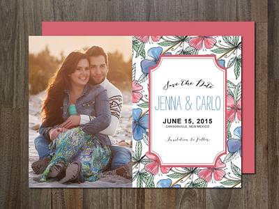 Photo Save the Date Invitation - hand painted flower aticnomar creativemarket design flowers hand painted flower invitation patterned photo save the date save the date template watercolor painting wedding