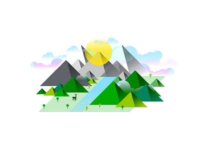 Over the hills and far away art gradient hills icons illustration mountains scenery sun texture