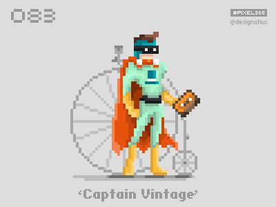 #pixel365 Num. 083: 'Captain Vintage' bicycle character comic illustration pixel pixelart superhero vintage