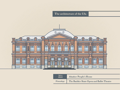 The Bashkir State Opera and Ballet Theatre architecture building city design flat house icon illustration line texture ufa vector