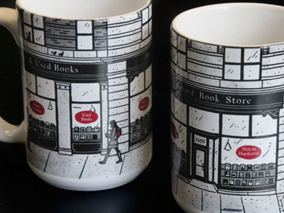 Mugs illustration bookstore drawings illustration