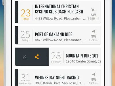 Adventure App app calendar design events ios list search slide ui ux