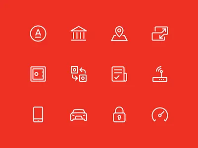 Mobile bank app bank clean icon line minimal mobile outline icons perfect red sketch stroke
