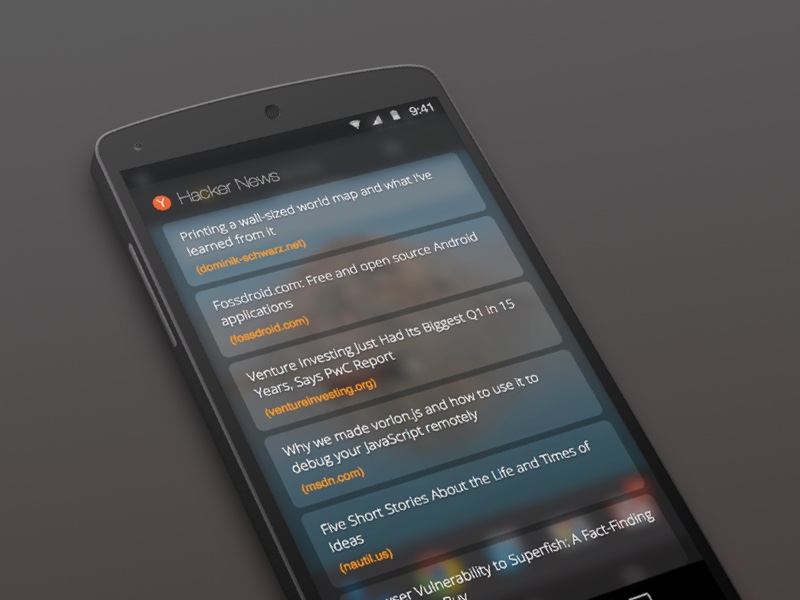 Hacker news android app android app hacker news mobile newsfeed ui