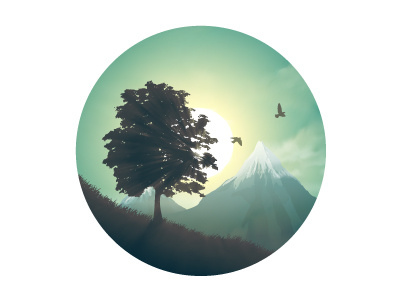 Morning Landscape birds landscape morning mountains sun vector