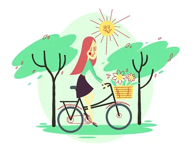 Another Girl on Bike bike character girl green illustration summer vector