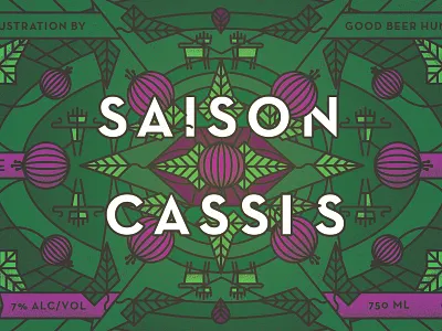 Saison Cassis beer beverage currant food green illustration label purple spirit texture tribal vector
