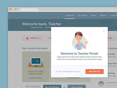 Dashboard Onboarding dashboard education elearning illustration interface modal onboarding teacher ui