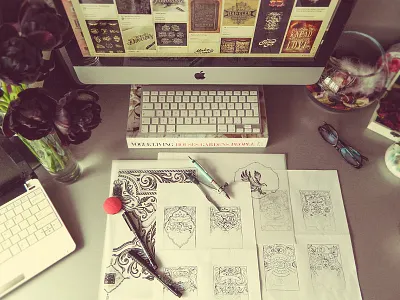 My Workspace creative decorative design desk identity intricate office ornaments progress sketches work workspace