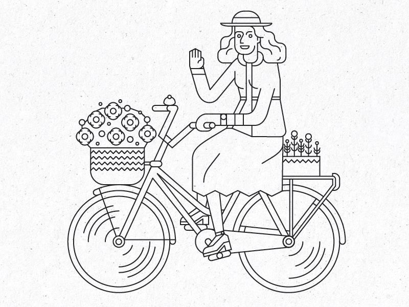 Flower-girl bicycle bike design drawing flower girl graphic illustration irinastepanova vector